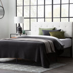 Edenbrook Hawthorne Faux Leather Headboard - Modern -Adjustable Height - Buttonless Tufting, King/Cal King, Black - Grand Goldman