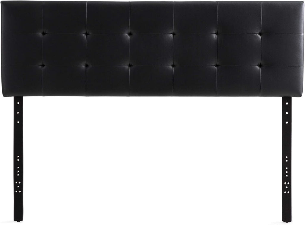 Edenbrook Hawthorne Faux Leather Headboard - Modern -Adjustable Height - Buttonless Tufting, King/Cal King, Black - Grand Goldman