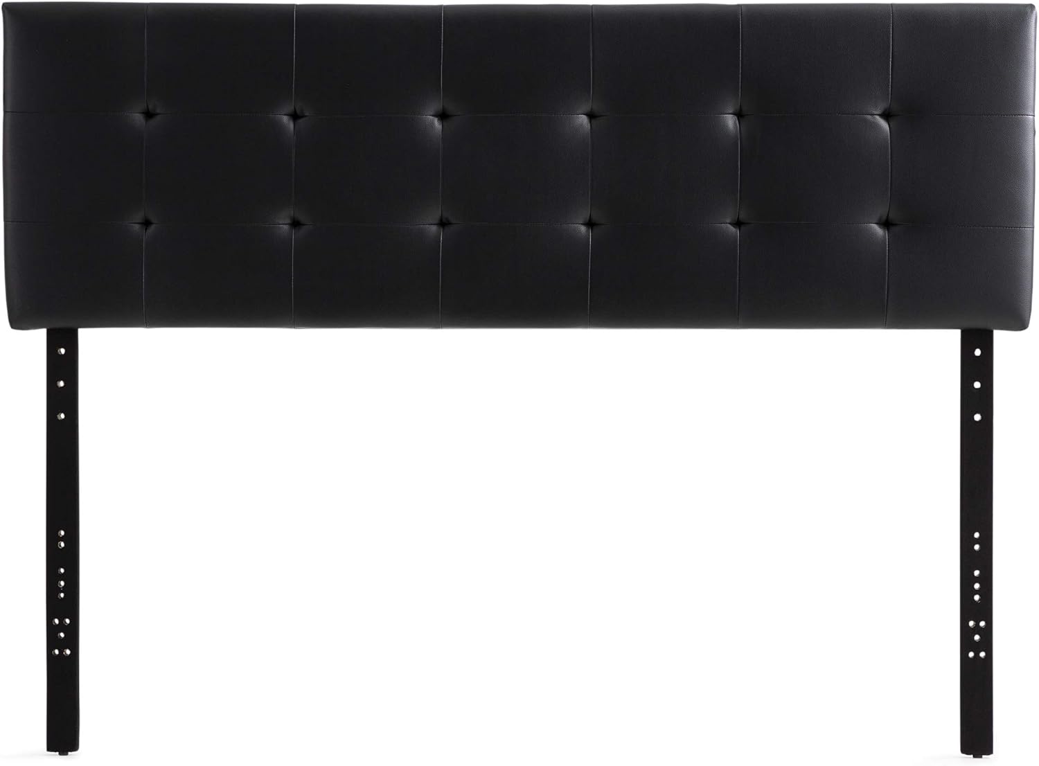 Edenbrook Hawthorne Faux Leather Headboard - Modern -Adjustable Height - Buttonless Tufting, King/Cal King, Black - Grand Goldman