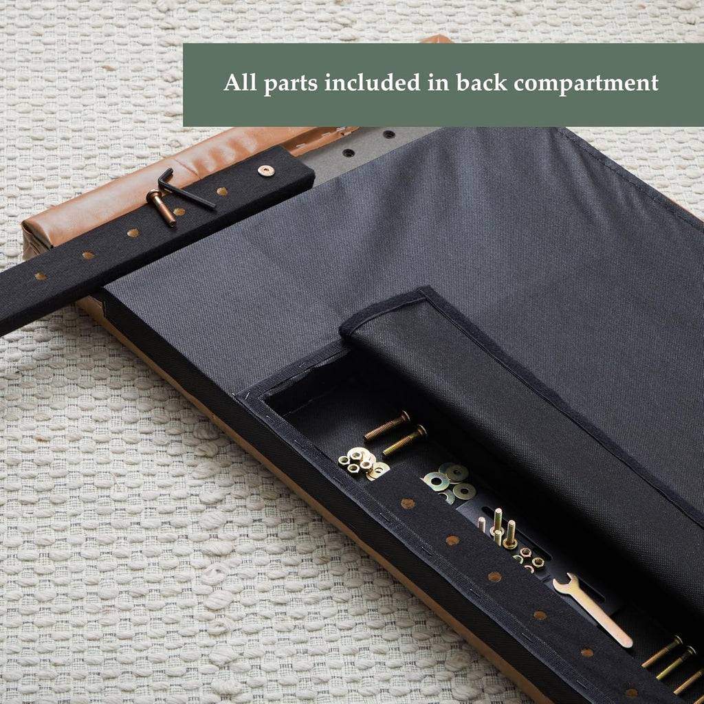 Edenbrook Hawthorne Faux Leather Headboard - Modern -Adjustable Height - Buttonless Tufting, King/Cal King, Black - Grand Goldman