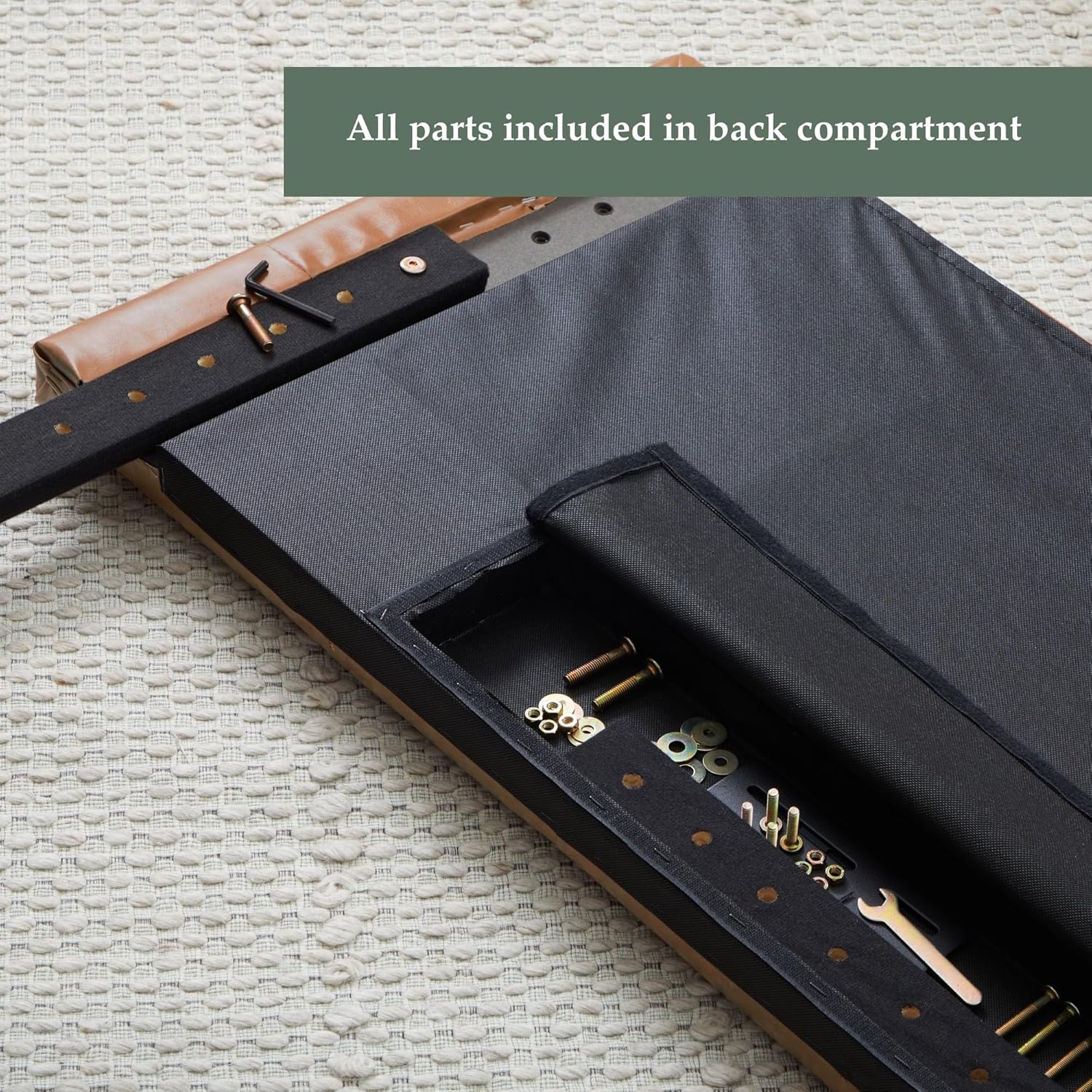 Edenbrook Hawthorne Faux Leather Headboard - Modern -Adjustable Height - Buttonless Tufting, King/Cal King, Black - Grand Goldman