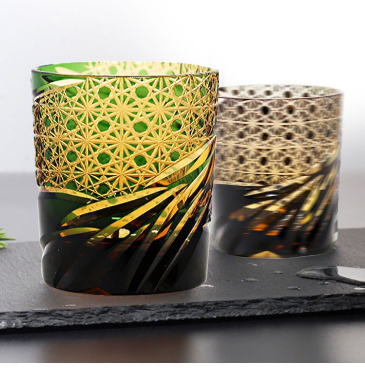 Edo Kiriko Japanese Sake  Whiskey Glass Hand Carved Carved Cup Household - Grand Goldman