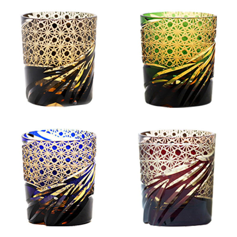 Edo Kiriko Japanese Sake  Whiskey Glass Hand Carved Carved Cup Household - Grand Goldman