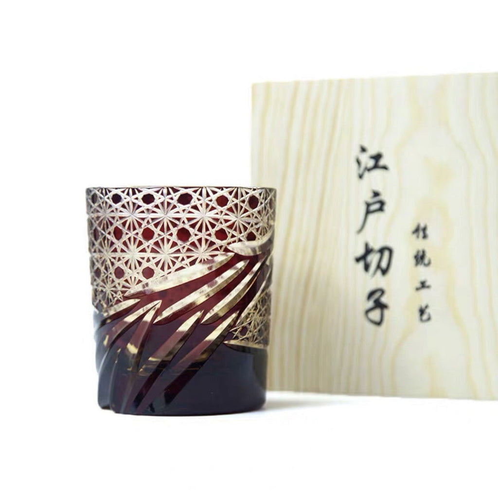 Edo Kiriko Japanese Sake  Whiskey Glass Hand Carved Carved Cup Household - Grand Goldman