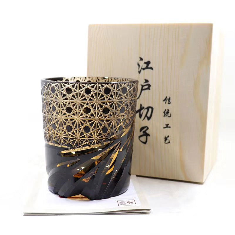 Edo Kiriko Japanese Sake  Whiskey Glass Hand Carved Carved Cup Household - Grand Goldman