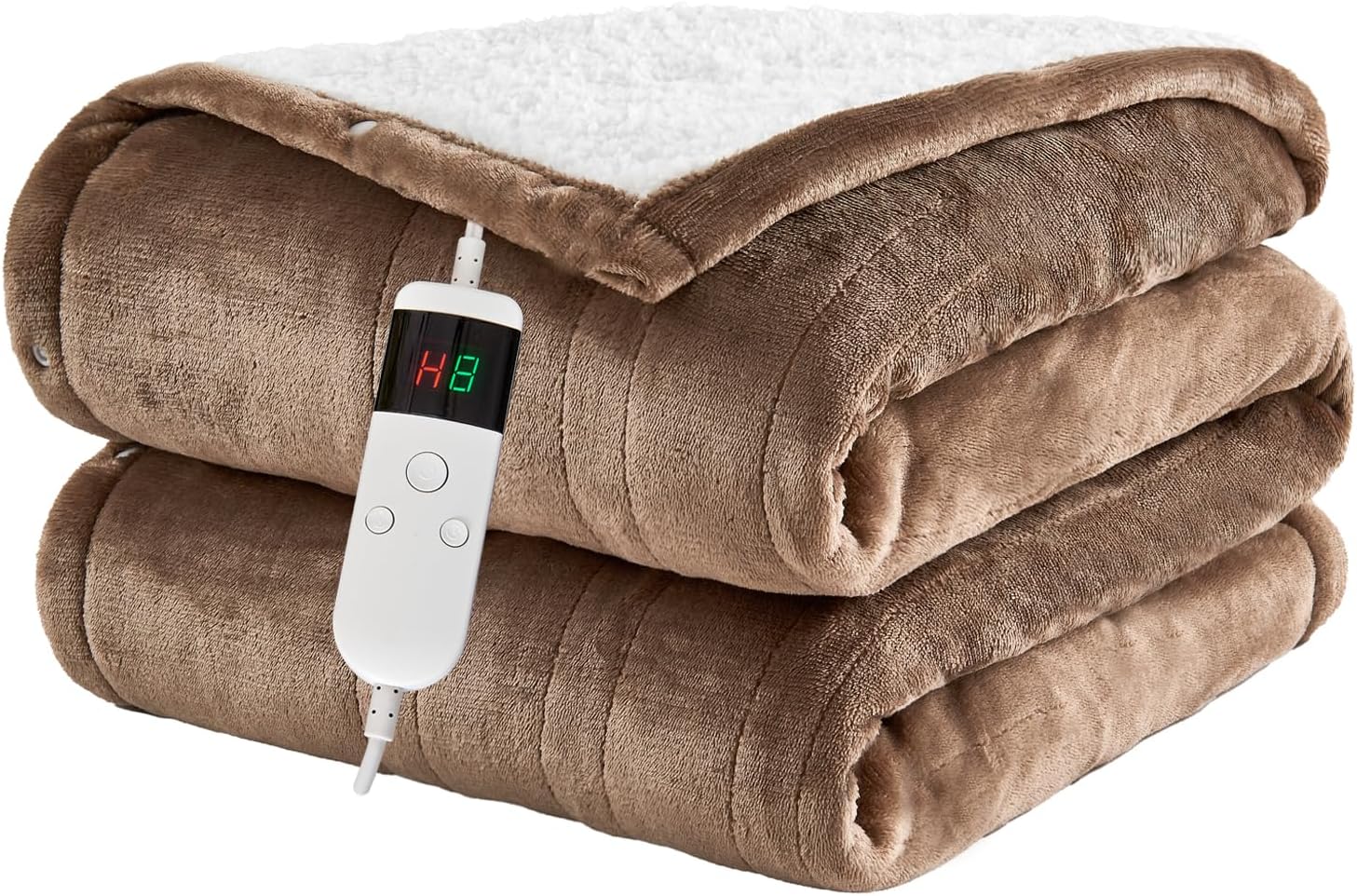 Electric Blanket Heated Throw, Soft Flannel Heating Blanket with 8 Hours Auto Off 10 Fast Heating Levels Machine Washable Sherpa Heated Blanket with Overheating Protection - Grand Goldman