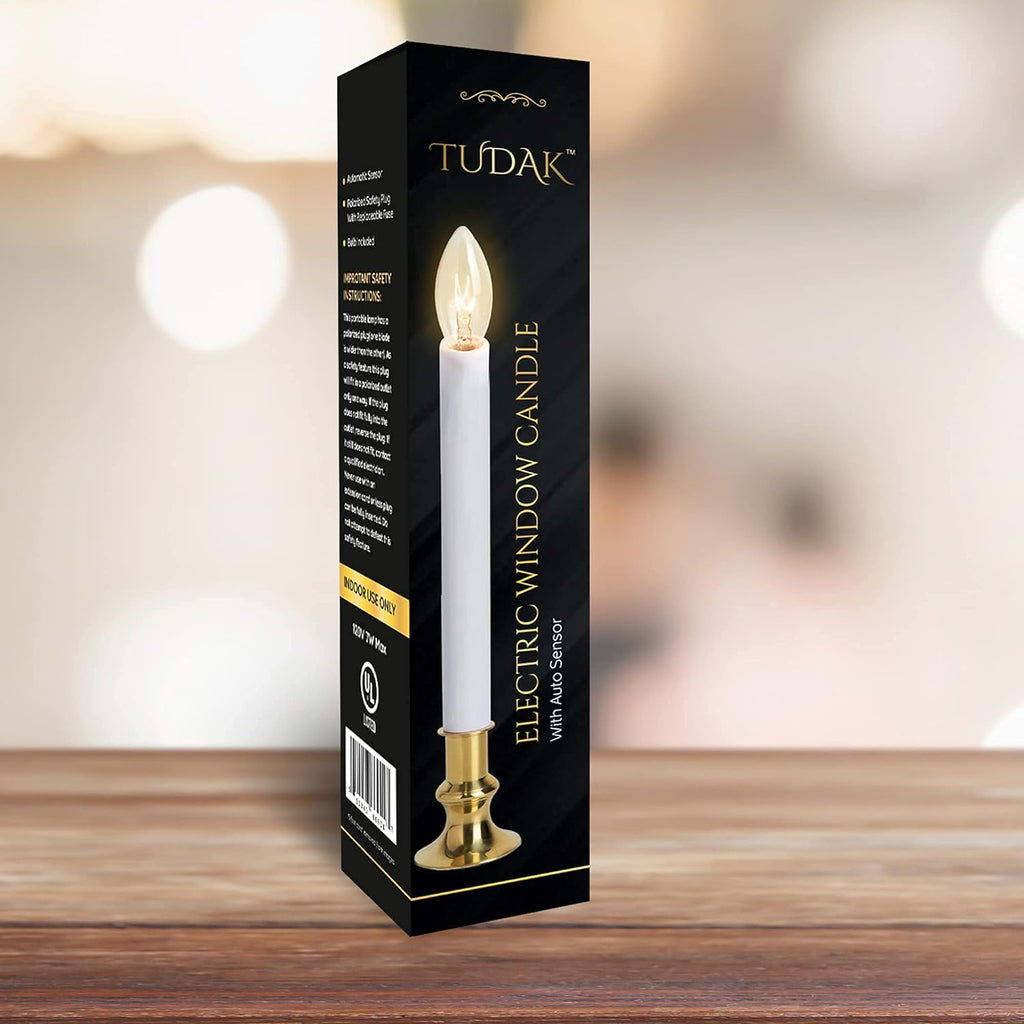 Electric Christmas Window Candle Lamp - 6-Pack | Brass-Plated Base with LED Bulbs | Dusk-to-Dawn Auto Sensor | Turns On in Dark, Off in Light | Ready to Use! - Grand Goldman