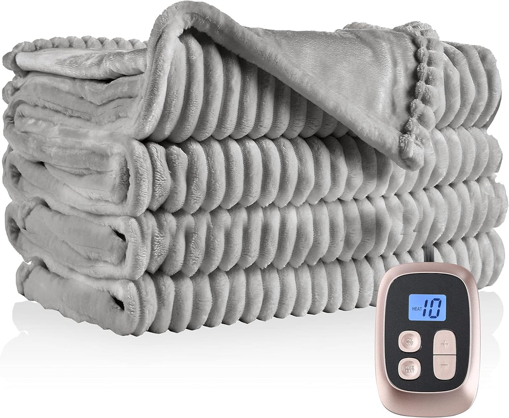 Electric Heated Blanket 72"x84" Full Size with 4 Heating Levels and 10 Hours Auto-Off Large Oversized Heating Blanket with Soft Plush Fabric for Bedding - Gray - Grand Goldman