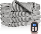 Electric Heated Blanket 72"x84" Full Size with 4 Heating Levels and 10 Hours Auto-Off Large Oversized Heating Blanket with Soft Plush Fabric for Bedding - Gray - Grand Goldman