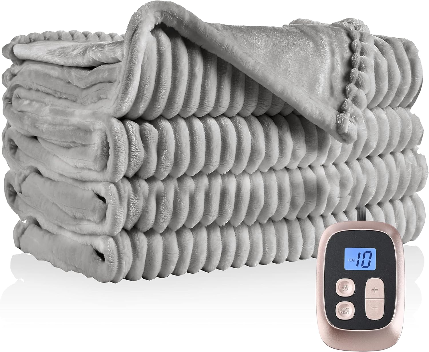 Electric Heated Blanket 72"x84" Full Size with 4 Heating Levels and 10 Hours Auto-Off Large Oversized Heating Blanket with Soft Plush Fabric for Bedding - Gray - Grand Goldman