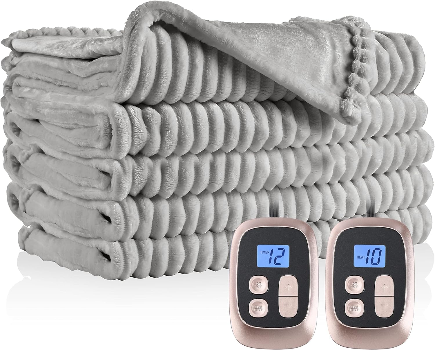 Electric Heated Blanket 72"x84" Full Size with 4 Heating Levels and 10 Hours Auto-Off Large Oversized Heating Blanket with Soft Plush Fabric for Bedding - Gray - Grand Goldman