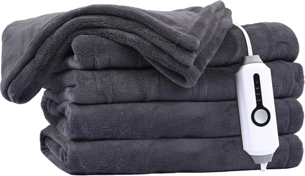 Electric Heated Blanket 72"x84" Full Size with 4 Heating Levels and 10 Hours Auto-Off Large Oversized Heating Blanket with Soft Plush Fabric for Bedding - Gray - Grand Goldman