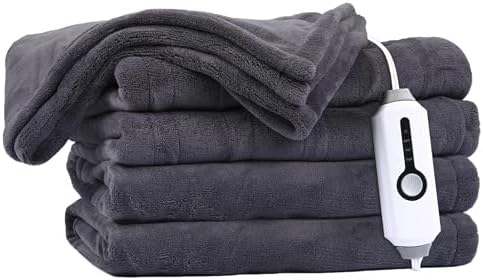 Electric Heated Blanket 72"x84" Full Size with 4 Heating Levels and 10 Hours Auto-Off Large Oversized Heating Blanket with Soft Plush Fabric for Bedding - Gray - Grand Goldman