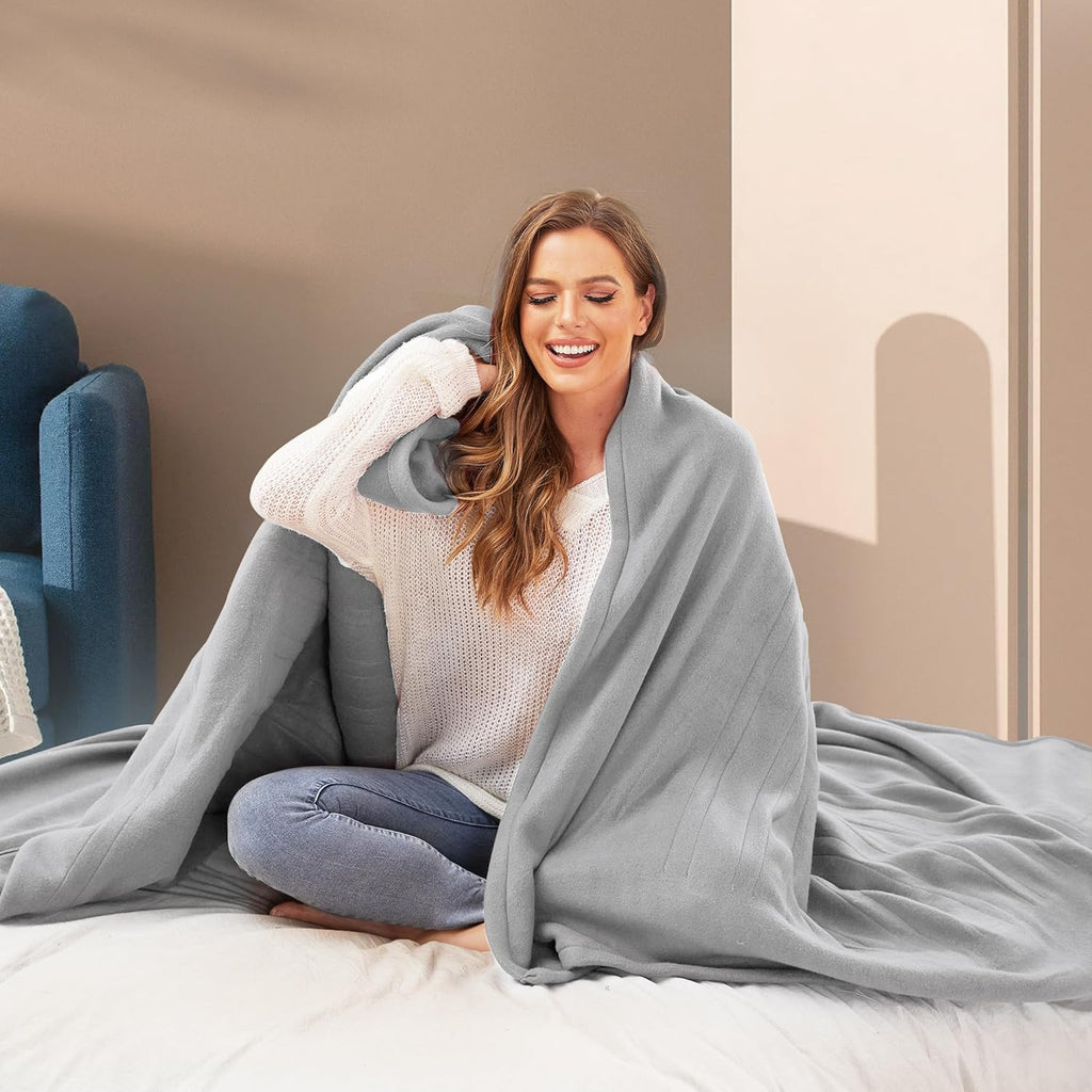 Electric Heated Blanket 72"x84" Full Size with 4 Heating Levels and 10 Hours Auto-Off Large Oversized Heating Blanket with Soft Plush Fabric for Bedding - Gray - Grand Goldman