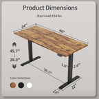 Electric Standing Desk, 48 x 24 Inches Height Adjustable Desk, Sit Stand up Desk for Work Office Home, Ergonomic Rising Computer Table with Memory Preset, Rustic Brown - Grand Goldman