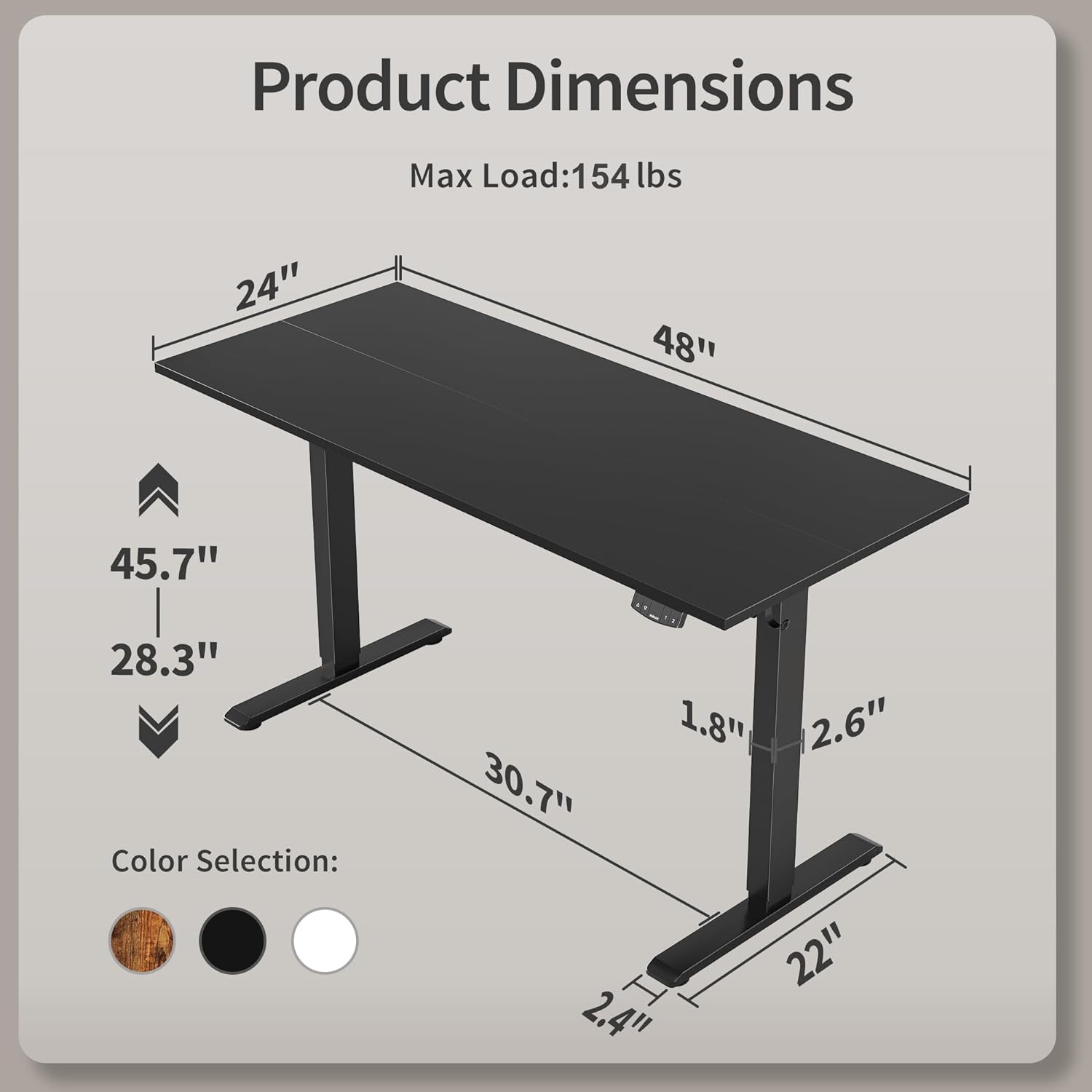 Electric Standing Desk, 48 x 24 Inches Height Adjustable Desk, Sit Stand up Desk for Work Office Home, Ergonomic Rising Computer Table with Memory Preset, Rustic Brown - Grand Goldman