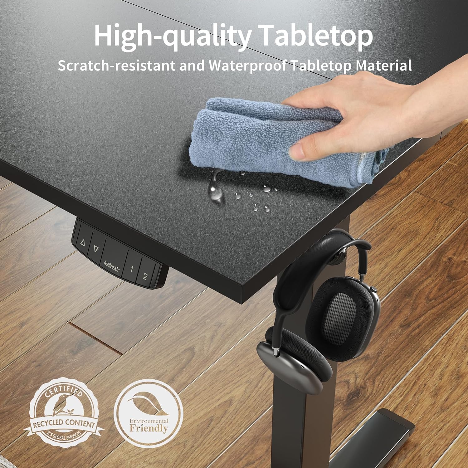 Electric Standing Desk, 48 x 24 Inches Height Adjustable Desk, Sit Stand up Desk for Work Office Home, Ergonomic Rising Computer Table with Memory Preset, Rustic Brown - Grand Goldman