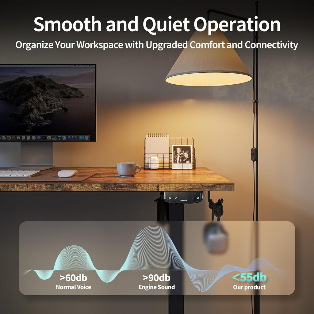 Electric Standing Desk, 48 x 24 Inches Height Adjustable Desk, Sit Stand up Desk for Work Office Home, Ergonomic Rising Computer Table with Memory Preset, Rustic Brown - Grand Goldman