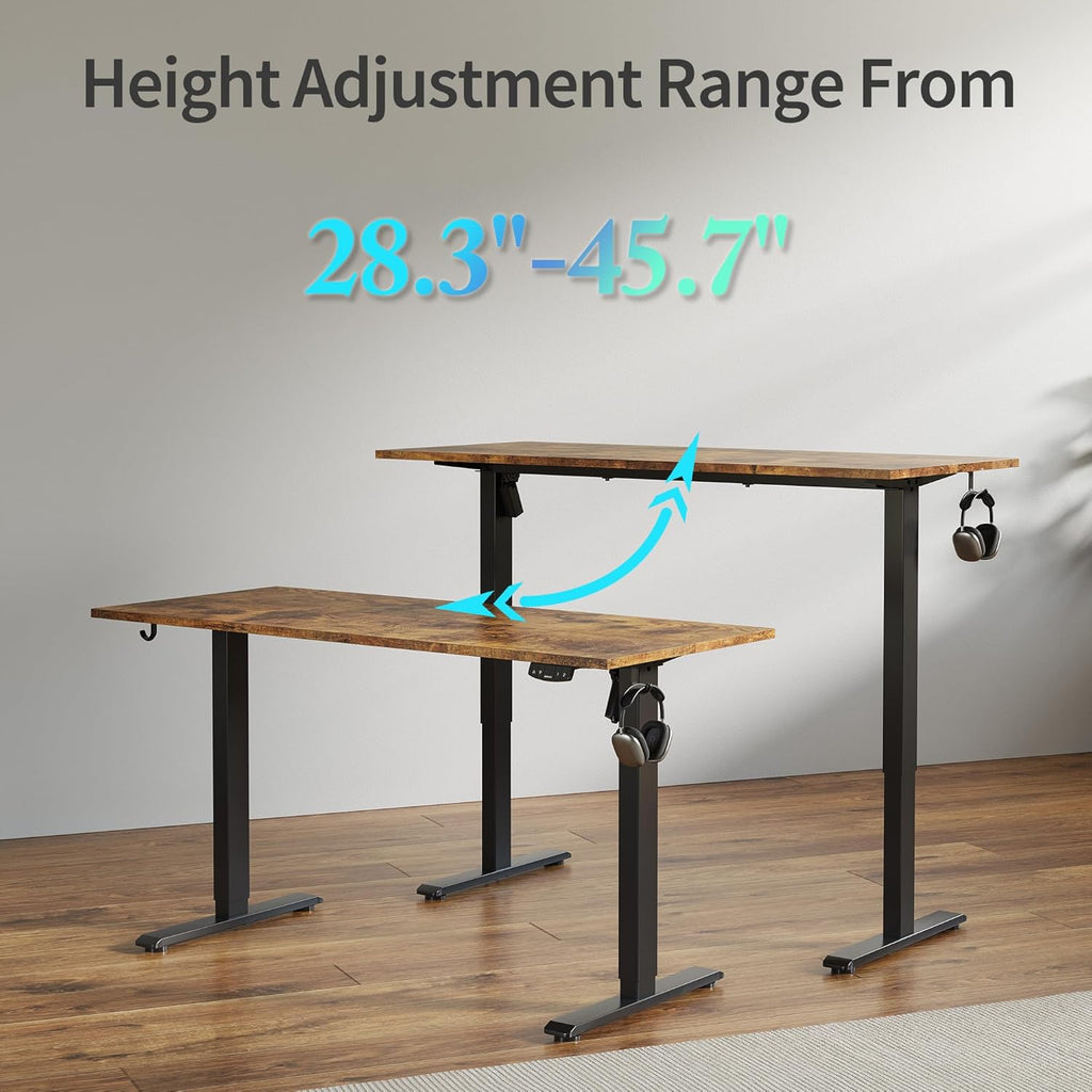 Electric Standing Desk, 48 x 24 Inches Height Adjustable Desk, Sit Stand up Desk for Work Office Home, Ergonomic Rising Computer Table with Memory Preset, Rustic Brown - Grand Goldman