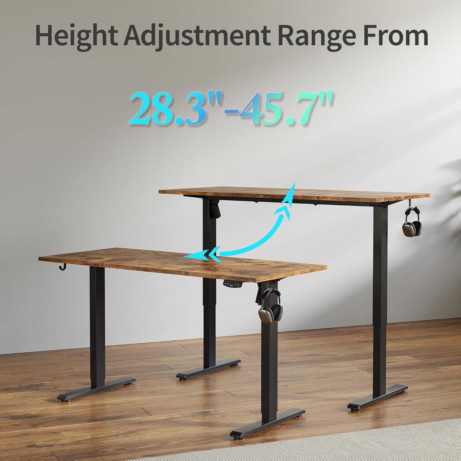 Electric Standing Desk, 48 x 24 Inches Height Adjustable Desk, Sit Stand up Desk for Work Office Home, Ergonomic Rising Computer Table with Memory Preset, Rustic Brown - Grand Goldman