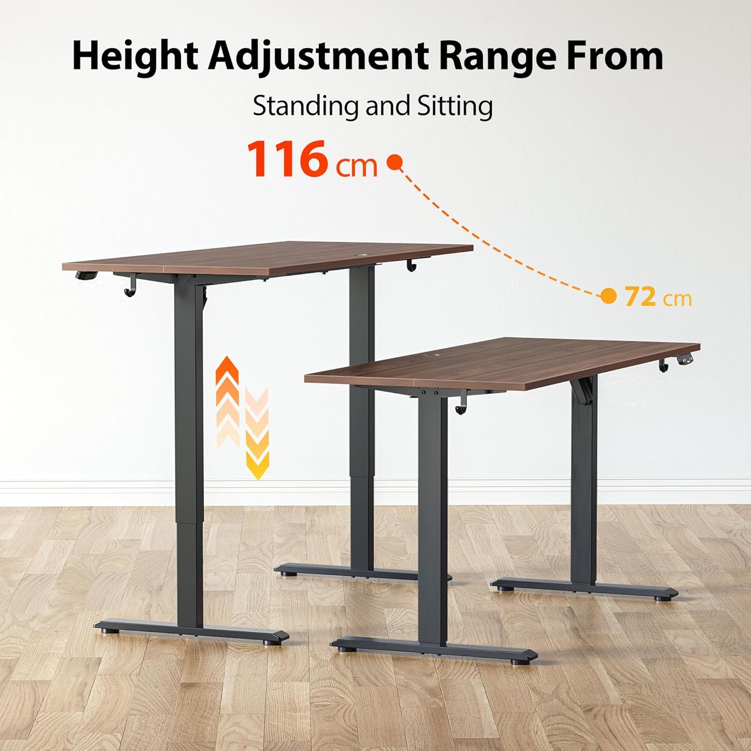 Electric Standing Desk, 48 x 24 Inches Height Adjustable Desk, Sit Stand up Desk for Work Office Home, Ergonomic Rising Computer Table with Memory Preset, Rustic Brown - Grand Goldman