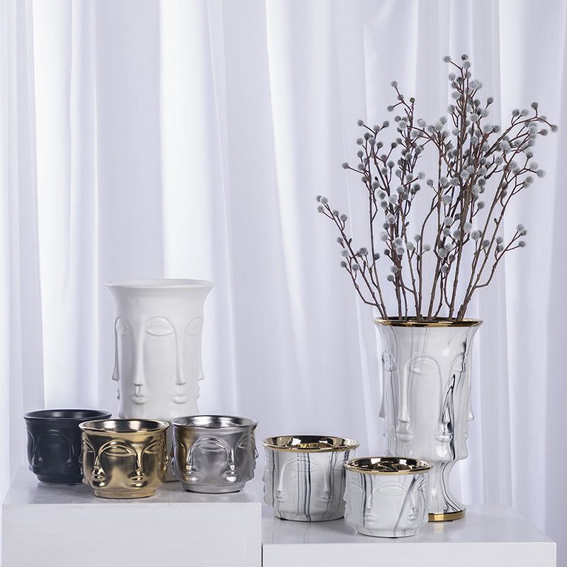 Electroplating Decoration Ceramic Electroplating Vase Ceramic Flower Pot Art Face Vase - Grand Goldman