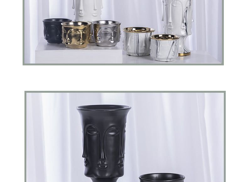 Electroplating Decoration Ceramic Electroplating Vase Ceramic Flower Pot Art Face Vase - Grand Goldman