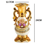 Elegant 24CM European Ceramic Vase with Hand-Painted Impressionist Flowers Perfect for Dried Blossom Arrangements Home Decor Shiny Golden Totem Pot Amphora Living Room Entrance Bedside Ornaments - Grand Goldman