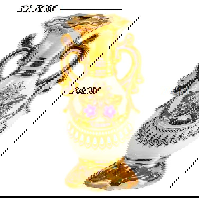 Elegant 24CM European Ceramic Vase with Hand-Painted Impressionist Flowers Perfect for Dried Blossom Arrangements Home Decor Shiny Golden Totem Pot Amphora Living Room Entrance Bedside Ornaments - Grand Goldman