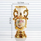 Elegant 24CM European Ceramic Vase with Hand-Painted Impressionist Flowers Perfect for Dried Blossom Arrangements Home Decor Shiny Golden Totem Pot Amphora Living Room Entrance Bedside Ornaments - Grand Goldman