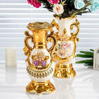 Elegant 24CM European Ceramic Vase with Hand-Painted Impressionist Flowers Perfect for Dried Blossom Arrangements Home Decor Shiny Golden Totem Pot Amphora Living Room Entrance Bedside Ornaments - Grand Goldman