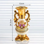 Elegant 24CM European Ceramic Vase with Hand-Painted Impressionist Flowers Perfect for Dried Blossom Arrangements Home Decor Shiny Golden Totem Pot Amphora Living Room Entrance Bedside Ornaments - Grand Goldman