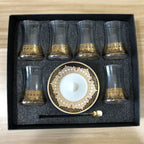Elegant 6 Sets Turkish Tea Glasses Cups Saucers with Spoons Heat-Resistant Glass Romantic Exotic Design Eco-Friendly Ideal Gift Box Kitchen Decoration Perfect Tea Lovers Anniversary Weddings - Grand Goldman