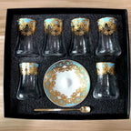 Elegant 6 Sets Turkish Tea Glasses Cups Saucers with Spoons Heat-Resistant Glass Romantic Exotic Design Eco-Friendly Ideal Gift Box Kitchen Decoration Perfect Tea Lovers Anniversary Weddings - Grand Goldman