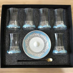 Elegant 6 Sets Turkish Tea Glasses Cups Saucers with Spoons Heat-Resistant Glass Romantic Exotic Design Eco-Friendly Ideal Gift Box Kitchen Decoration Perfect Tea Lovers Anniversary Weddings - Grand Goldman
