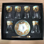 Elegant 6 Sets Turkish Tea Glasses Cups Saucers with Spoons Heat-Resistant Glass Romantic Exotic Design Eco-Friendly Ideal Gift Box Kitchen Decoration Perfect Tea Lovers Anniversary Weddings - Grand Goldman