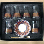 Elegant 6 Sets Turkish Tea Glasses Cups Saucers with Spoons Heat-Resistant Glass Romantic Exotic Design Eco-Friendly Ideal Gift Box Kitchen Decoration Perfect Tea Lovers Anniversary Weddings - Grand Goldman