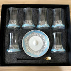 Elegant 6 Sets Turkish Tea Glasses Cups Saucers with Spoons Heat-Resistant Glass Romantic Exotic Design Eco-Friendly Ideal Gift Box Kitchen Decoration Perfect Tea Lovers Anniversary Weddings - Grand Goldman