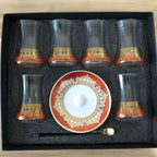 Elegant 6 Sets Turkish Tea Glasses Cups Saucers with Spoons Heat-Resistant Glass Romantic Exotic Design Eco-Friendly Ideal Gift Box Kitchen Decoration Perfect Tea Lovers Anniversary Weddings - Grand Goldman