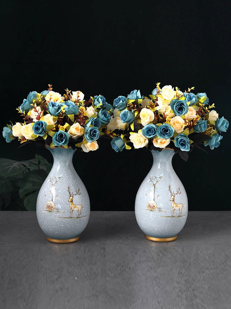 Elegant Ceramic 3D Stereoscopic Vase with Hand-Painted Flowers for Dried Flower Arrangements - Vintage European Style Home Decorations for Living Room and Entrance - Grand Goldman