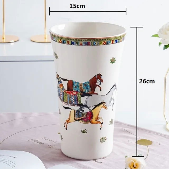 Elegant Ceramic 3D Stereoscopic Vase with Hand-Painted Flowers for Dried Flower Arrangements - Vintage European Style Home Decorations for Living Room and Entrance - Grand Goldman