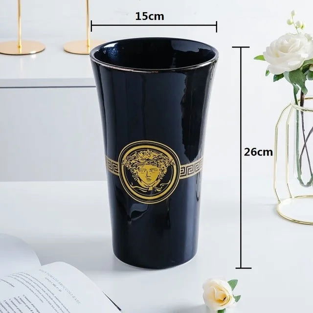 Elegant Ceramic 3D Stereoscopic Vase with Hand-Painted Flowers for Dried Flower Arrangements - Vintage European Style Home Decorations for Living Room and Entrance - Grand Goldman