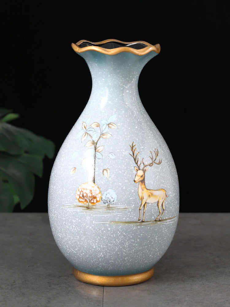 Elegant Ceramic 3D Stereoscopic Vase with Hand-Painted Flowers for Dried Flower Arrangements - Vintage European Style Home Decorations for Living Room and Entrance - Grand Goldman