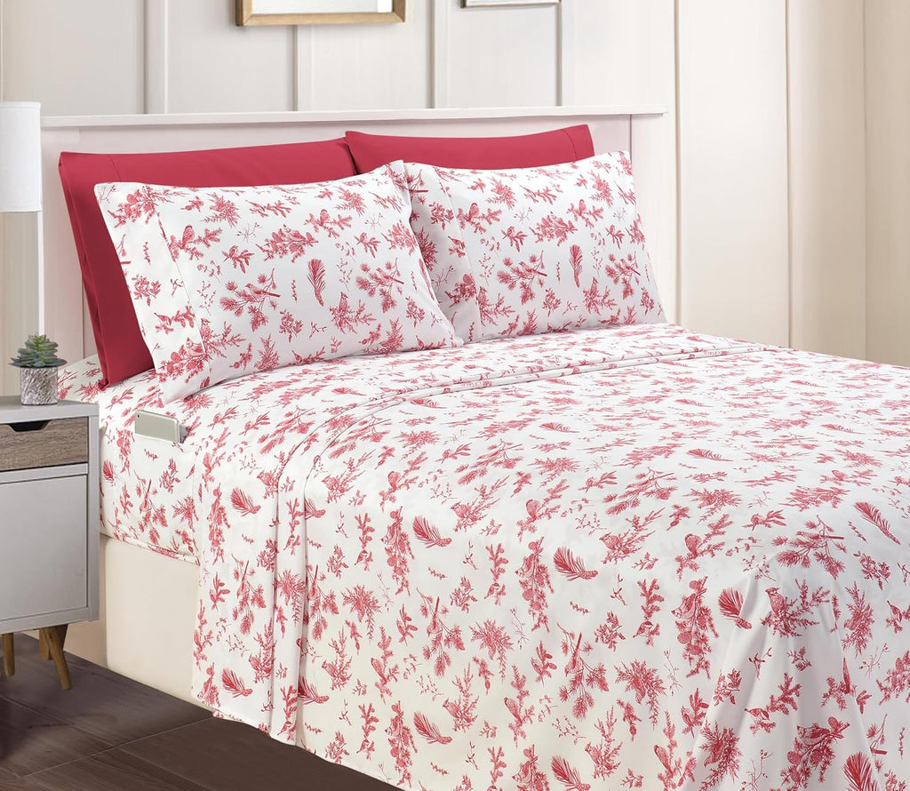 Elegant Comfort Luxury Soft Bed Sheets Holiday Pattern 1500 Premium Hotel Quality Microfiber - Softness Wrinkle and Fade Resistant (6-Piece) Bedding Set, King, Bungalow - Grand Goldman