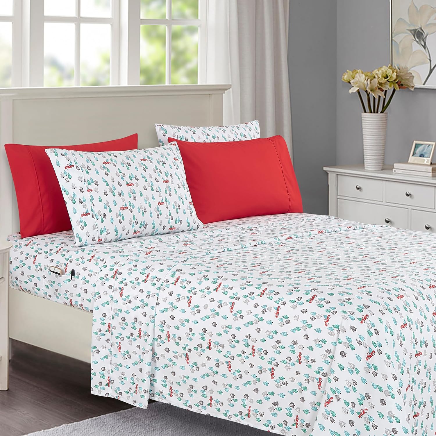 Elegant Comfort Luxury Soft Bed Sheets Holiday Pattern 1500 Premium Hotel Quality Microfiber - Softness Wrinkle and Fade Resistant (6-Piece) Bedding Set, King, Bungalow - Grand Goldman