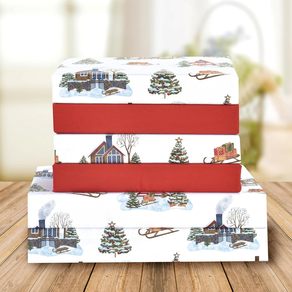 Elegant Comfort Luxury Soft Bed Sheets Holiday Pattern 1500 Premium Hotel Quality Microfiber - Softness Wrinkle and Fade Resistant (6-Piece) Bedding Set, King, Bungalow - Grand Goldman