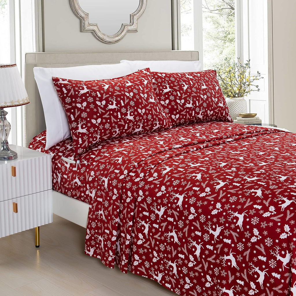 Elegant Comfort Luxury Soft Bed Sheets Holiday Pattern 1500 Premium Hotel Quality Microfiber - Softness Wrinkle and Fade Resistant (6-Piece) Bedding Set, King, Bungalow - Grand Goldman