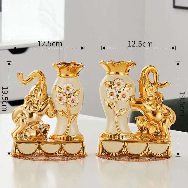 Elegant European Style Ceramic Golden Elephant Vase Creative Home Decoration for Dining Table Office Gift Hand Painted Urn Vintage Shiny Amphora - Grand Goldman