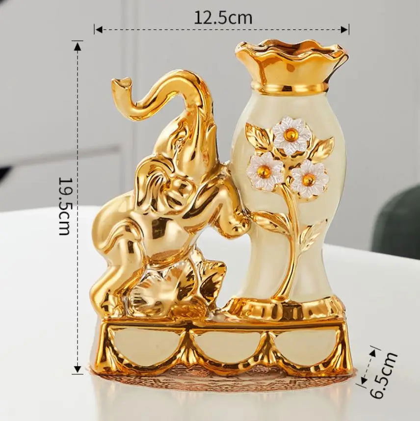 Elegant European Style Ceramic Golden Elephant Vase Creative Home Decoration for Dining Table Office Gift Hand Painted Urn Vintage Shiny Amphora - Grand Goldman