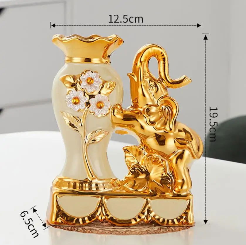 Elegant European Style Ceramic Golden Elephant Vase Creative Home Decoration for Dining Table Office Gift Hand Painted Urn Vintage Shiny Amphora - Grand Goldman